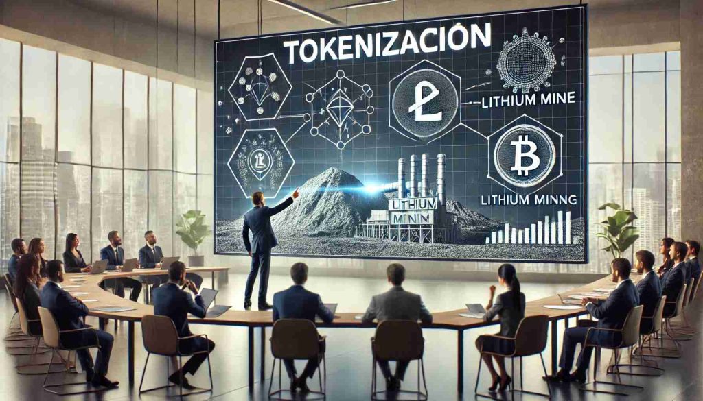 Presentación empresarial sobre tokenización de minas de litio usando tecnología blockchain.